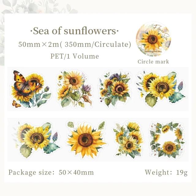 Fitas de Mascaramento Washi Japonesas com Flores e Cenário Rosa para Diário e Scrapbooking, 2m por Rolo