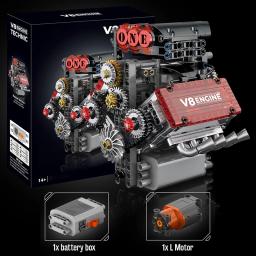 V8 motor motorizado simulação tijolo modelo movido eletricamente blocos de construção peças técnicas do carro brinquedos criativos presentes crianças adulto - Image 6