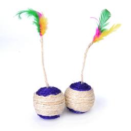Brinquedo interativo para gato de estimação, sisal coçando bola, bola de treinamento, gatinho suprimentos, jogo engraçado, pena, acessórios - Image 3
