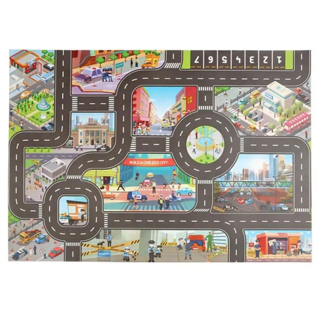 Mapa do Estacionamento em Engenharia para Crianças - Tapete Educativo com Estradas e Desenhos Animados para Bebês e Meninas