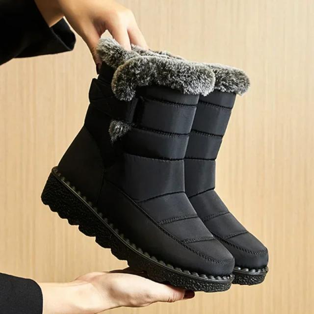 Botas de Inverno Femininas Impermeáveis Pele Falsa Longa Pelúcia