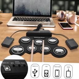 Conjunto de bateria eletrônica usb roll-up silicone tambores almofada digital dobrável elétrico portátil tamanho compacto kit mão prática com pedal - Image 4