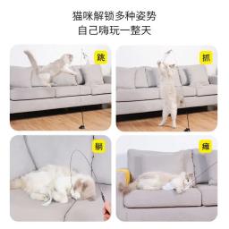 Handfree pássaro/pena gato varinha com sino poderoso ventosa brinquedos interativos para gatos gatinho caça exercício pet produtos - Image 3