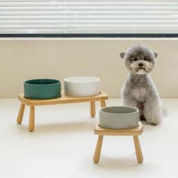 Elevado Pet cerâmica tigela com suporte de madeira, comida e água tigelas, mesa de jantar, alimentação levantada, pequeno médio e cães grandes, 1800ml - Image 1
