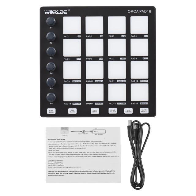 Controlador MIDI Portátil Mini com 6 Knobs, Repetição de Notas e Pads para Produção Musical.