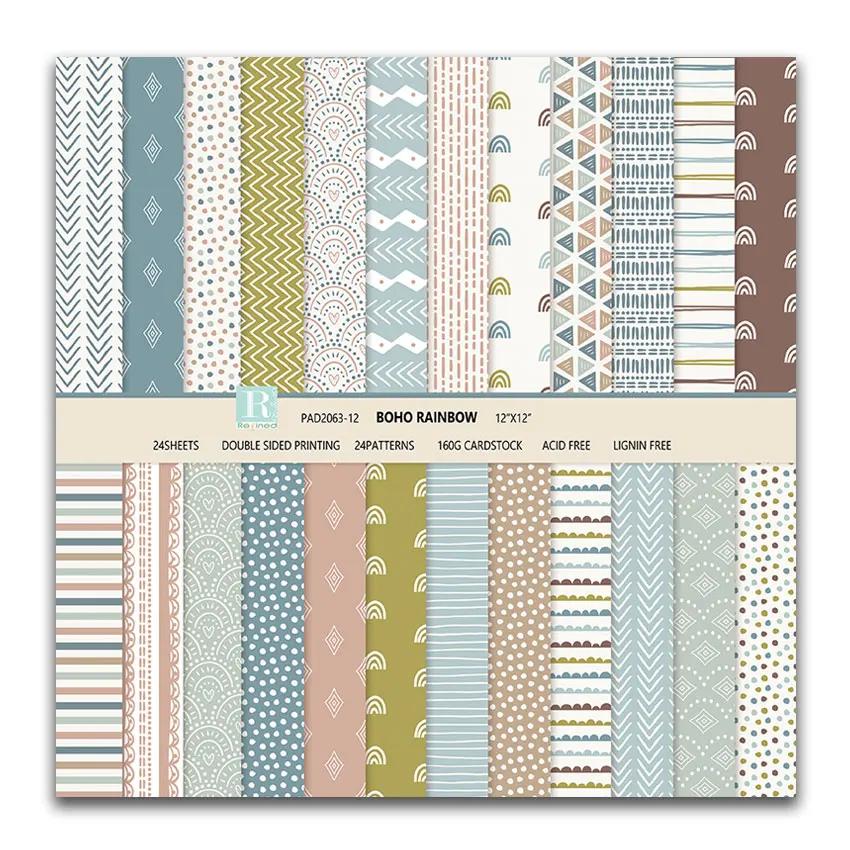BOHO Estilo Double Sided Impressão Cardstock, Scrapbooking Junk Journal, Pacote De Papel Modelado, 12x12 - Image 1