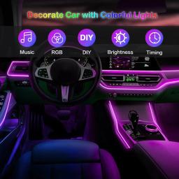 LED Car Interior Ambient Strip Lights, RGB Fibra Óptica, Atmosfera Neon Lighting Kit, Controle Remoto, Auto Lâmpadas Decorativas - Image 2
