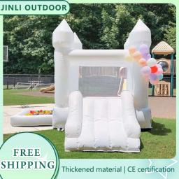 Castelo inflável branco pequeno da casa do salto com ventilador pvc bouncy castelo jumper para crianças 1-6 anos festa de casamento de aniversário - Image 1