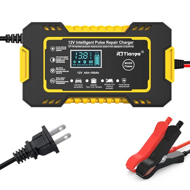 Carregador de Bateria de Reparo Automático com Display Digital LCD para 12V, 6A, Compatível com AGM, Gel, WET e Chumbo Ácido, Ideal para 4-100Ah