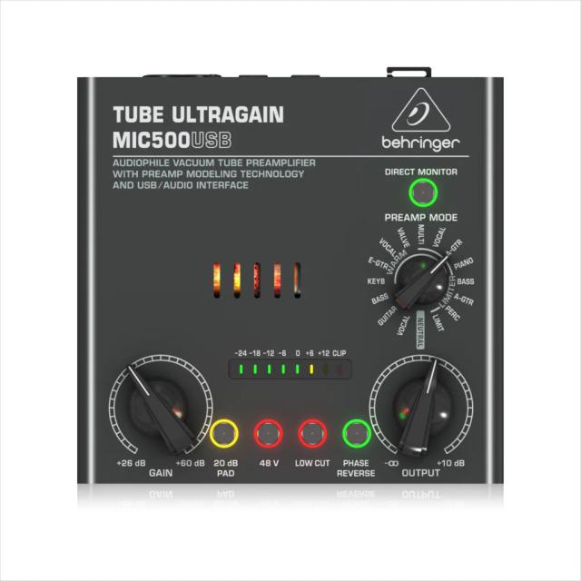 Pré-Amplificador Audiophile Behringer MIC500USB com Tubo de Vácuo para Guitarras, Teclados, Tambores e Vocais