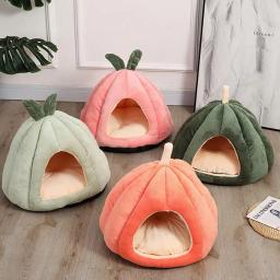 Pet Quente Dormir Ninho Melão Forma Soft Plush Cozy Cave Hideout Casa Pet Supplies Para Indoor Cats Acessórios - Image 1