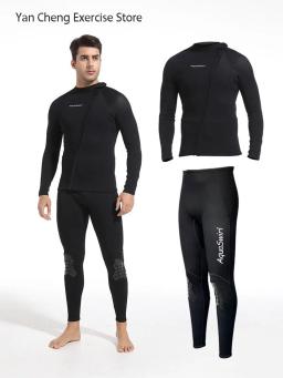 Roupas masculinas de mergulho com snorkel, manga comprida, traje de mergulho livre, jaqueta e calça preta, roupa de banho de neoprene aquecida, 1,5mm - Image 1
