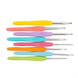 Alumínio Crochet Ganchos com Borracha Macia Grip, Agulhas de Tricô, Alças Almofadadas, Hot, 8PCs por Conjunto, 2.5-6.0mm - Image 2