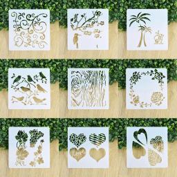 Estêncil para pintura com folhas florais, 9 pcs/set, diy, diy, desenho, scrapbook, coloração, gravação em relevo, álbum, modelo decorativo, artesanato - Image 1