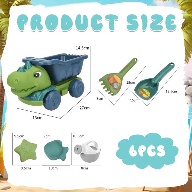 Conjunto de Carro e Pá de Brinquedo de Praia Tema Dinossauro com Draga de Ampulheta Kit de Atividades de Praia para Crianças