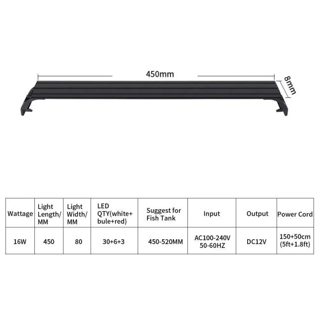 Luz LED para Aquário com Brilho Ajustável e Três Efeitos de Iluminação com Cronômetro