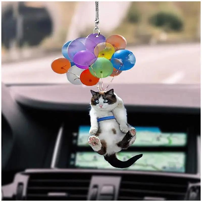 Carro Pendurado Decorações Balões Coloridos Auto Peças Decoração Interior Bonito Gato Voador Carro Pingente Estatuetas Decoração Artesanato - Image 1
