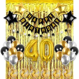 Kit balão confete de látex, preto e dourado, decoração de festa de aniversário, aniversário adulto, feliz 30, 40, 50 anos, 45 peças por conjunto - Image 2