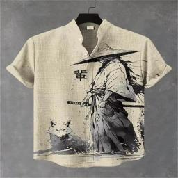 Novas camisas da moda masculina, padrões Bushido impressos em arte 3D, camisas casuais e confortáveis, camisas de manga curta de verão - Image 6
