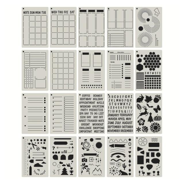 20 Estênceis Criativos para Desenho: Kit Completo para Crianças e Adultos no Planejamento Diário e Projetos DIY