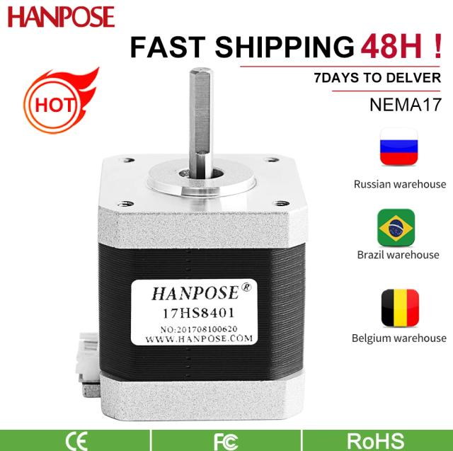 Motor de Passo Nema 17 HANPSOE para Impressoras 3D - 4 Cabos, 48mm, 78oz-in, 52N.cm, 1.8A, Modelo 42BYGH 17HS8401
