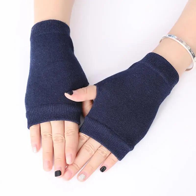 Luvas de meio dedo com buracos para polegar, mão, pulso, braço, mais quente, dedo exposto, luvas curtas de caxemira, tricô de crochê, luvas de lã falsa? ? - Image 1