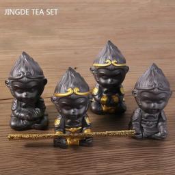 Feito à mão argila roxa macaco rei chá pet zen conjunto de chá decoração sun wukong escultura estatueta chá chinês acessórios - Image 5