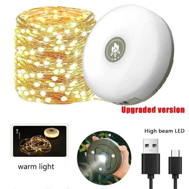 Lanterna LED Recarregável para Camping com Ímã e Gancho, Luz à Prova D'Água de 10m com Efeitos RGB para Tendas e Atividades ao Ar Livre