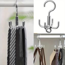 1/2 pçs multifuncional rotativo roupas gancho perfurador livre 4 garras rotação cabide cinto organizador cachecol rack de armazenamento guarda-roupa - Image 1