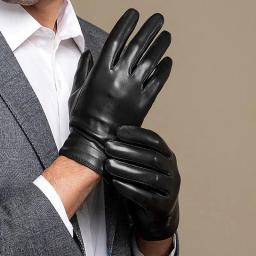 Luvas de couro impermeável para homens, tela sensível ao toque, negócios, dirigir, ciclismo, camada superior, moda - Image 1