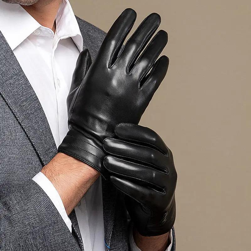 Luvas de couro impermeável para homens, tela sensível ao toque, negócios, dirigir, ciclismo, camada superior, moda - Image 1