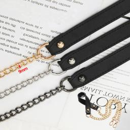 Alça de ombro de substituição, couro PU preto, punho com 9mm, dourado, prateado, arma, correntes de metal pretas, 50cm-160cm - Image 2