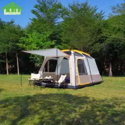 Barraca de acampamento ao ar livre cáqui, camadas duplas, ultra-grande, 2 quartos de cama e 1 salão familiar, qualidade superior, L320 x W220 x H190 cm, 5-8 Pessoa - Image 4