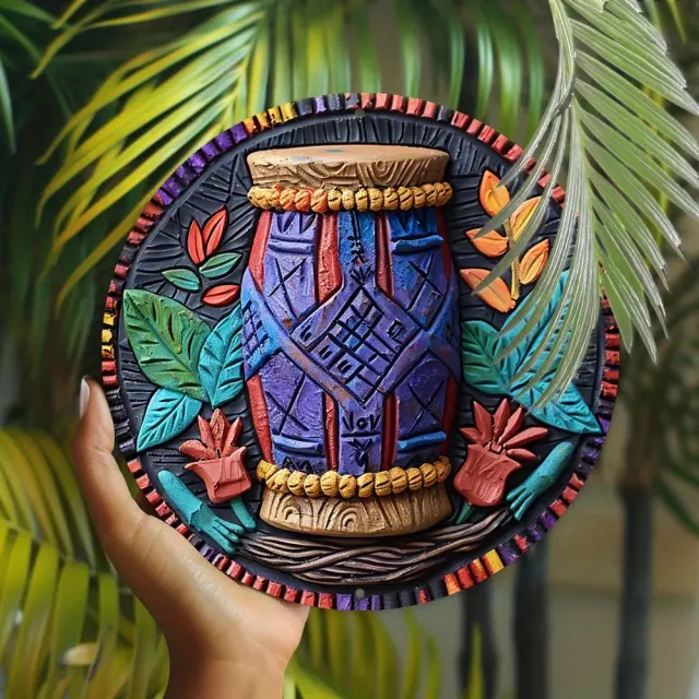 Placa de Metal com Tambor Africano Djembe, Ideal para Decoração de Primavera e Verão, Presente Perfeito para o Dia dos Namorados, Casa e Escritório