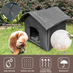 Cama de lona impermeável para cachorro, cama espessa, ninho à prova de frio, casa de gato, Kitty Shelter, cesta de animais - Image 2