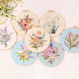 Kit inicial para bordados para iniciantes, kits de ponto transversal para adultos, kits iniciais DIY com padrões florais - Image 2