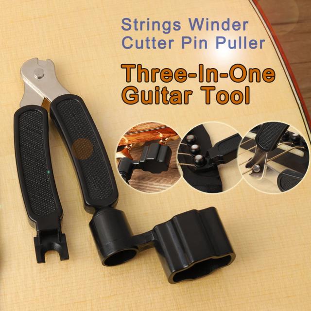 Conjunto Multifuncional 3 em 1: Cortador, Corda Winder e Extrator de Pinos para Guitarra