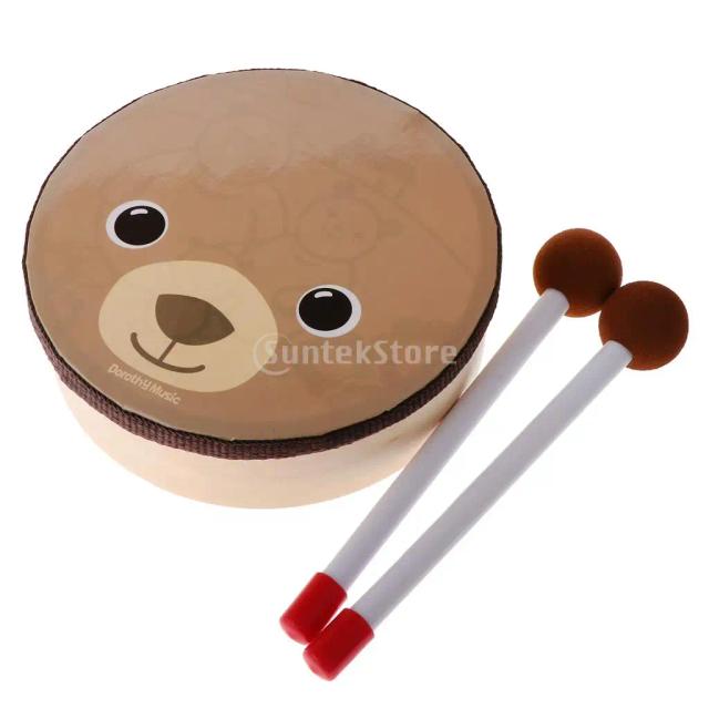 Percussão Divertida: Tambor Infantil Estampado com Urso e Baquetas Inclusas