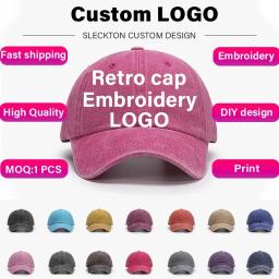 SLECKTON-Custom Logo Retro Baseball Cap para homens e mulheres, Design DIY, chapéu bordado carta, personalizar gráfico impressão, atacado - Image 1