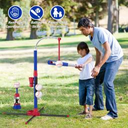Conjunto de bola de beisebol para crianças, 3 em 1, Tee suspenso, Tee em pé, lançador automático, 6 softballs, esporte ao ar livre, brinquedos presentes - Image 6