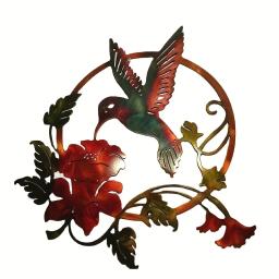 CIFBUY Iron Art Home Decoração, Redonda Metal Hummingbird Ornamentos, Pátio ao ar livre Pingentes, Adesivo de parede - Image 1