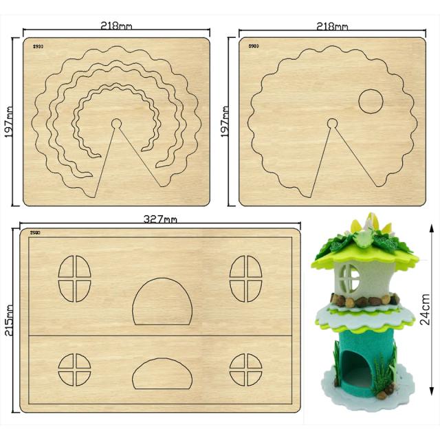 Molde de Madeira para Corte Fustelle: Ideal para Faca, DIY e Scrapbook Decorativo com Design de Casa Redonda