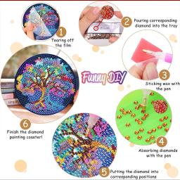 Coasters pintura diamante com suporte, árvore da vida diamante arte, DIY Kits, projetos de artesanato, decoração do partido, 8 10pcs - Image 5
