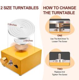 Mini máquina da roda da cerâmica elétrica para a arte artesanato cerâmica roda ferramentas de argila turntable com 6.5 + 10cm bandeja & kit de escultura - Image 3