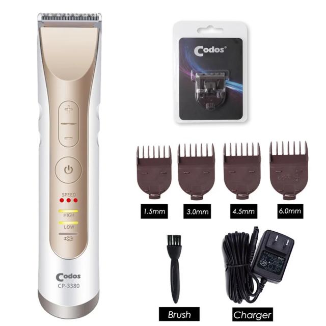Cortador de Pêlos Profissional Recarregável para Cães e Gatos - Codos CP3380, Máquina Elétrica de Aparar Cabelo com Lâmina de Aço