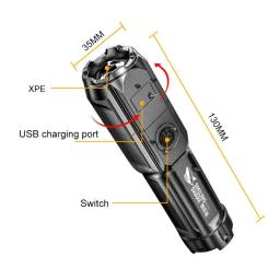 Lanterna Tática LED Poderosa, 100000 Lumen, USB Recarregável, 18650 Impermeável, Zoom, Caça, Pesca - Image 3