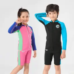 Fato de neoprene baixinho infantil, ternos de mergulho, manga comprida, maiô grosso, roupa de banho infantil, 2 peças, 2 peças - Image 2