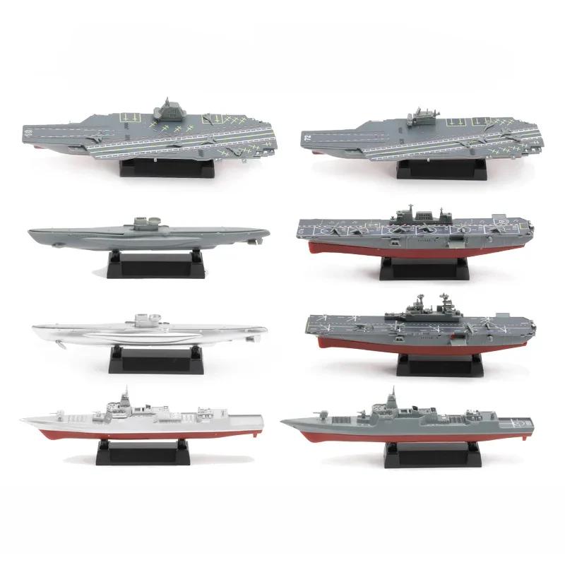 4D Montado Navio de Guerra Modelo, Anfíbio Aircraft Carrier Toy, China 055 Destroyer 075 Navio, Puzzle Militar, Coleções DIY, 8Pcs - Image 1