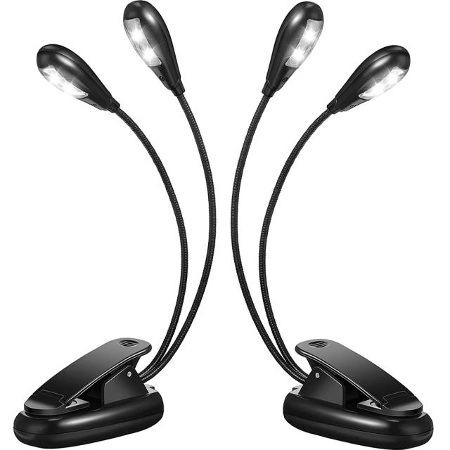 Luz de Leitura LED Dupla para Livros na Cama com Ajuste de 360 Graus e Música, Inclui 2 Peças com Clip On