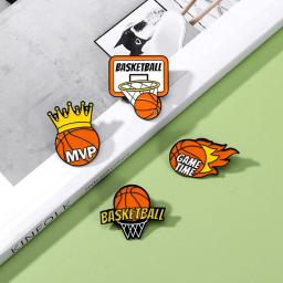 Criativo Basquete Esmalte Broche, Flame Game Time, MVP Crown, Basquete Sport Metal Badge, Punk Roupas Lapel Pins, Presente Da Jóia - Image 5